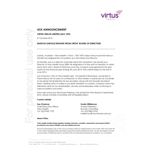 Marcus Darville Resigns from Virtus’ Board of Directors