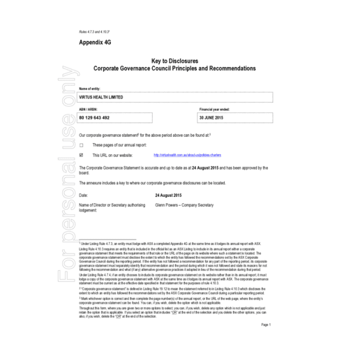 Appendix 4G - Corporate Governance