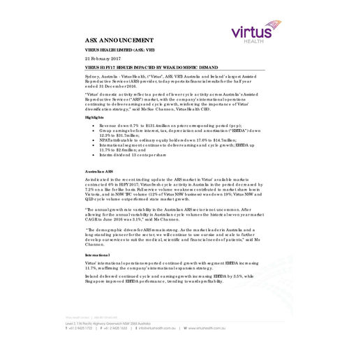 Virtus H1FY17 Results Impacted By Weak Domestic Demand