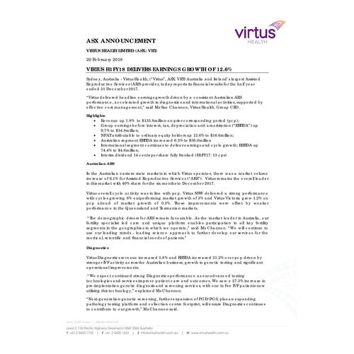 Virtus H1FY18 Delivers Earnings Growth of 12.6%