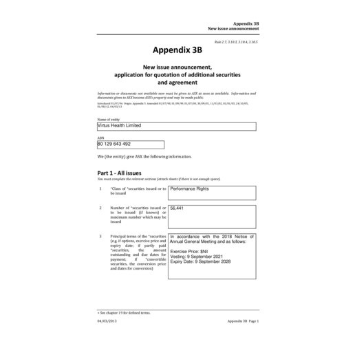 Appendix 3B New Issue Announcement