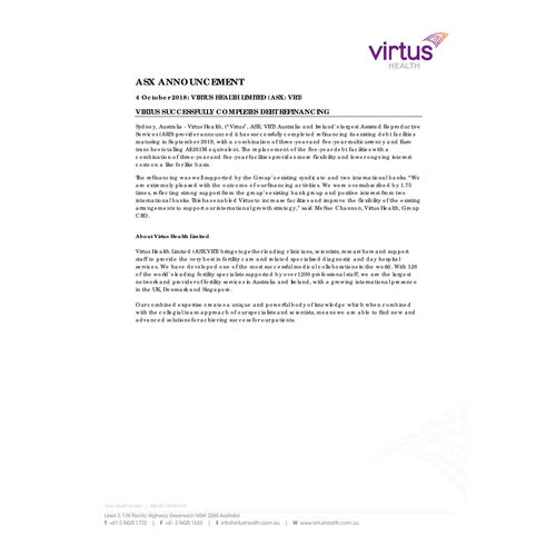 Virtus successfully completes debt refinancing