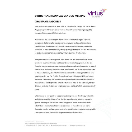 Virtus Health AGM 2013 - Chairman's Address 