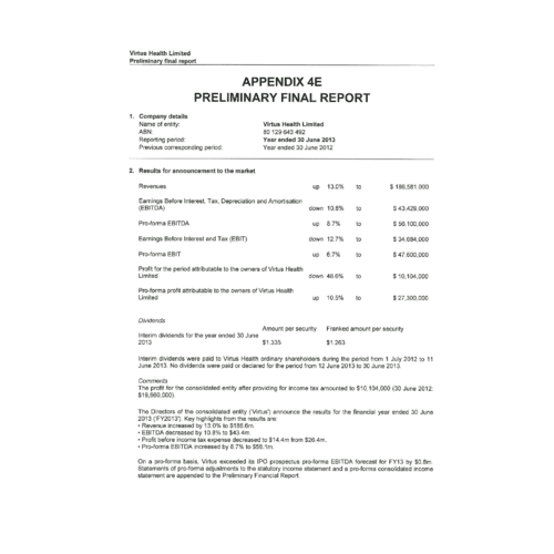 Preliminary Financial Statement FY2013