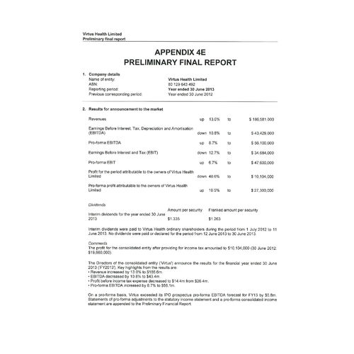 Preliminary Financial Statement FY2013