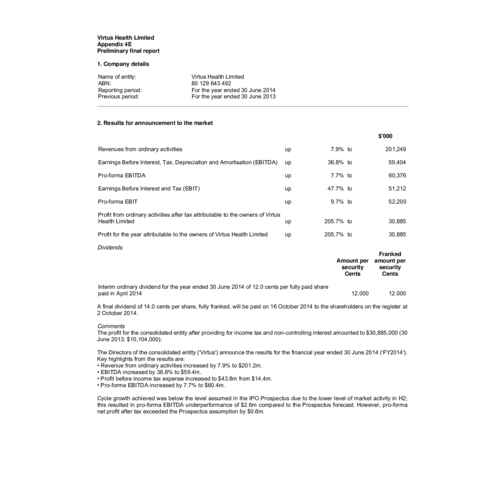 Preliminary Final Report 30 June 2014 (Appendix 4E)