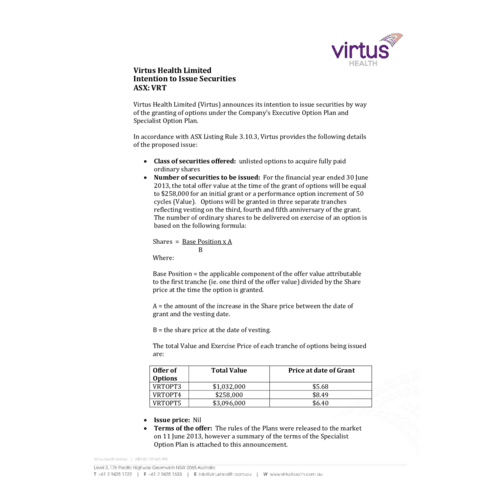 Intention to Issue Securities 2014