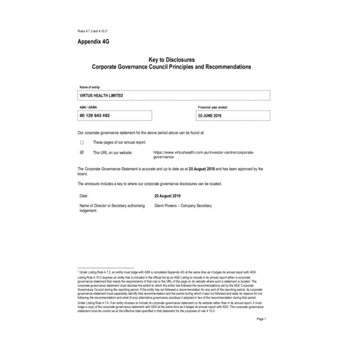 Appendix 4G - 30 June 2019