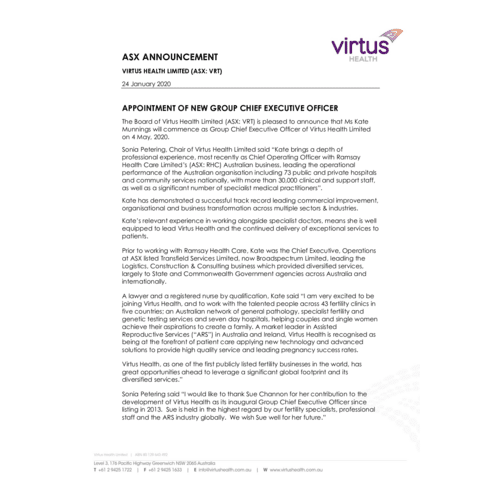 Appointment of New Group Chief Executive Officer