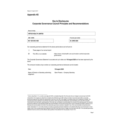 Appendix 4G - 30 June 2020