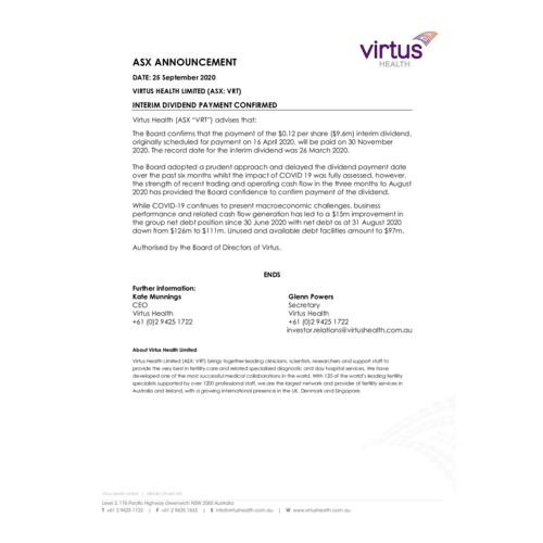 Interim Dividend Payment Confirmed