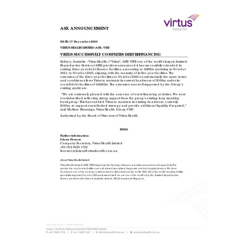 Virtus successfully completes debt refinancing 
