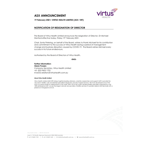 Notification of resignation of Director