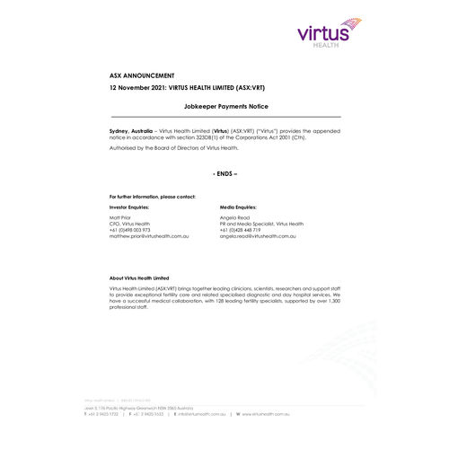 054-VRT - ASX - Jobkeeper Payments Notice 12Nov2021.pdf