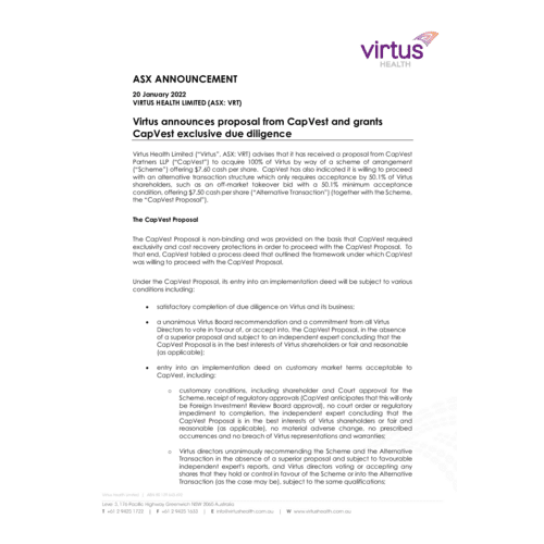 064-VRT-ASX-Virtus announces proposal from CapVest and grants exclusive due diligence 20 Jan 2022.pdf