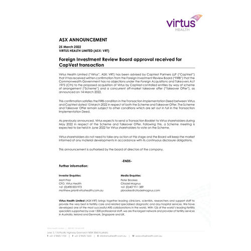 073-VRT-ASX Announcement-FIRB approval for CapVest transaction 25Mar2022.pdf