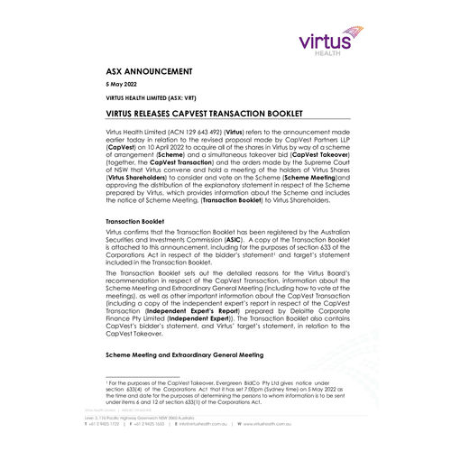 Virtus releases CapVest Transaction Booklet