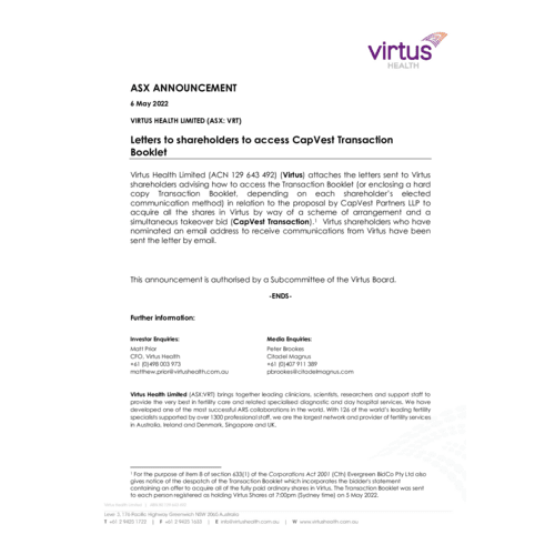 083-VRT-ASX Announcement - Transaction Booklet (CapVest) Letters to Shareholders 6 May 2022.pdf