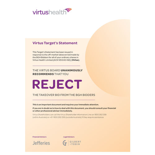 Virtus' Target's Statement recommends reject the BGH offer