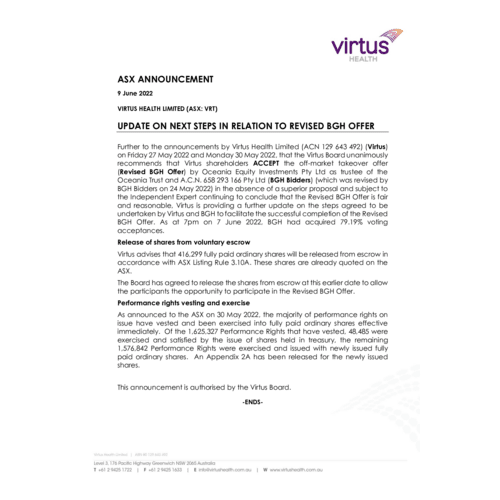 099-VRT-ASX Announcement - Update on next steps in relation to BGH offer 9 June 2022.pdf