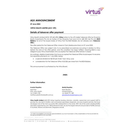 102-VRT-ASX Announcement - Details of Takeover Offer Payments 29 June 2022.pdf